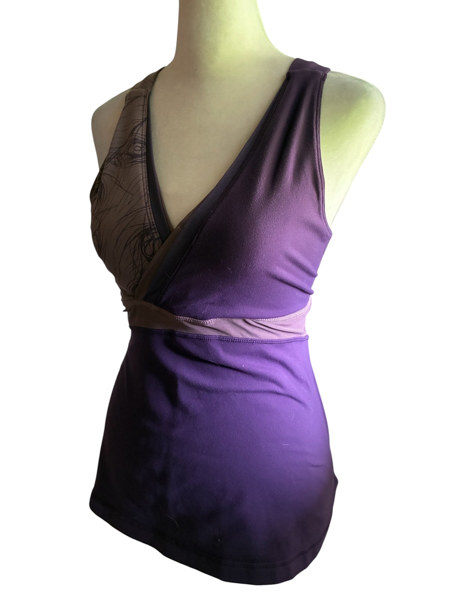 Lululemon Deep V Athletic Mesh Tank Plum Dusty Rose Logo Sz 8 RARE Prototype