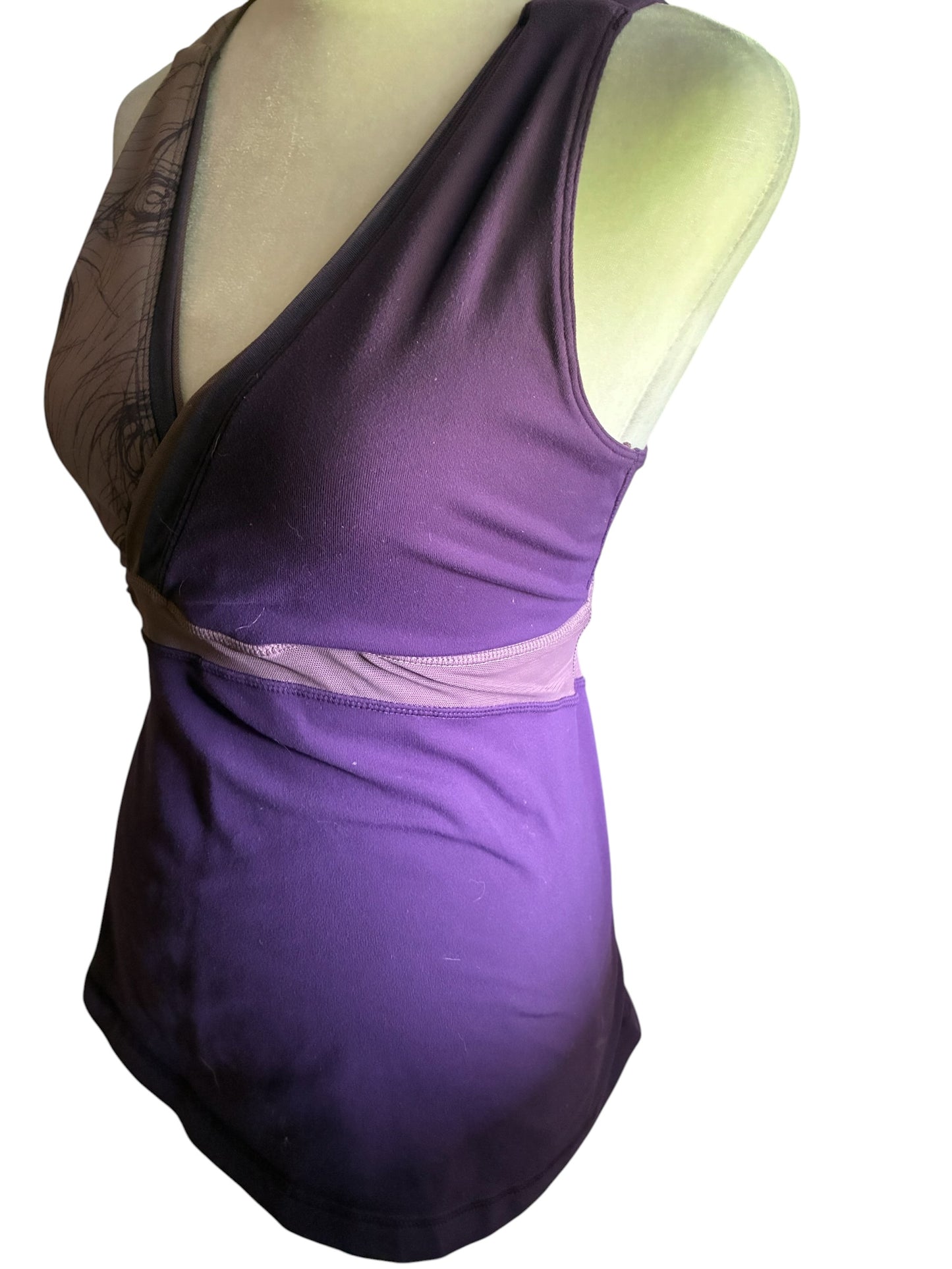 Lululemon Deep V Athletic Mesh Tank Plum Dusty Rose Logo Sz 8 RARE Prototype