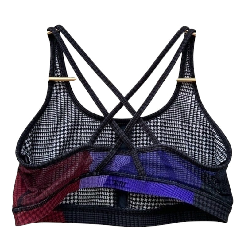 Peloton WITH Wear It To Heart Topsy Turvy Sports Bra Houndstooth Strappy Back Sz Large Brand New