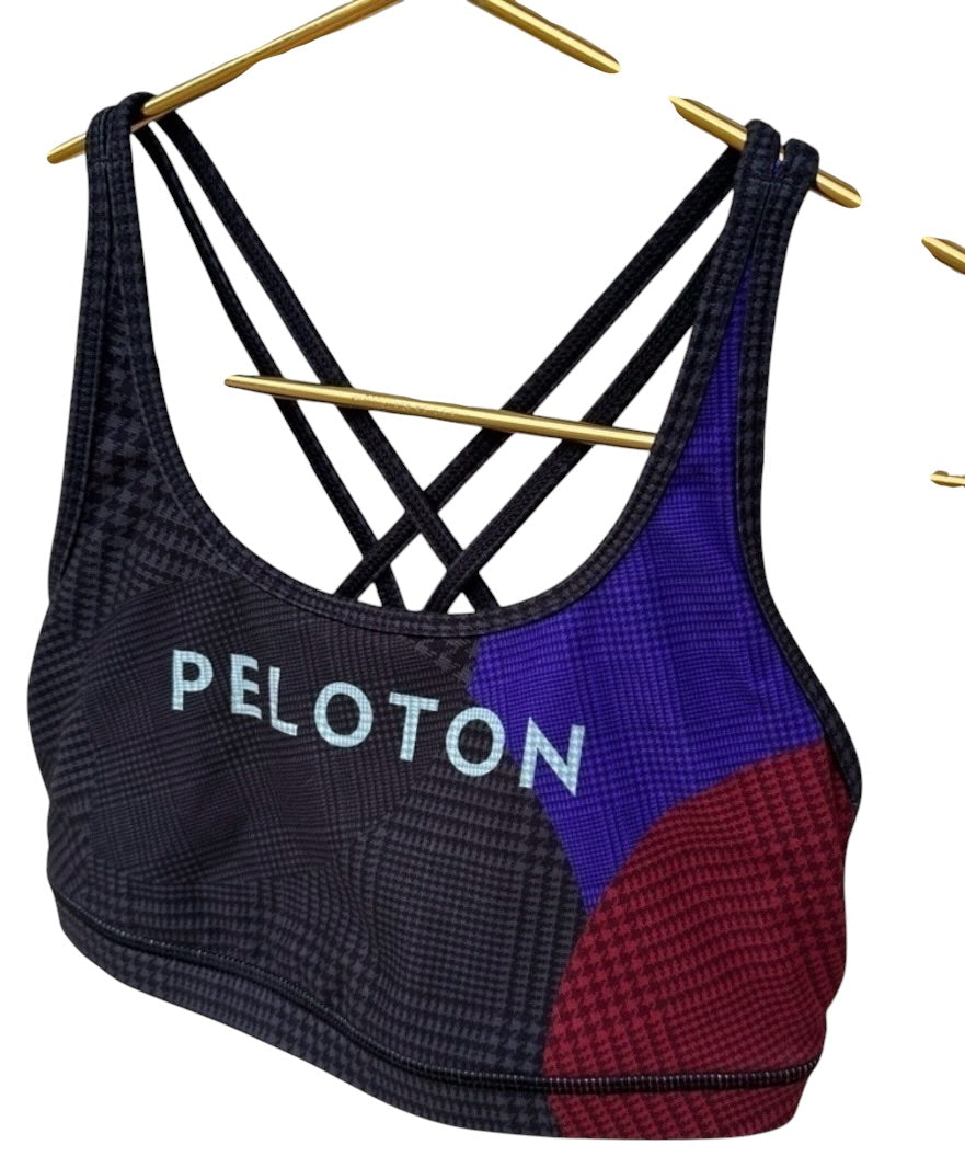 Peloton WITH Wear It To Heart Topsy Turvy Sports Bra Houndstooth Strappy Back Sz Large Brand New