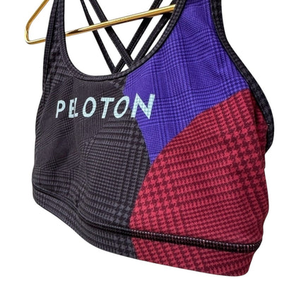 Peloton WITH Wear It To Heart Topsy Turvy Sports Bra Houndstooth Strappy Back Sz Large Brand New