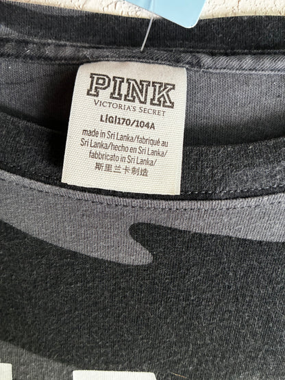 Victoria's Secret PINK Oversized Long Sleeve Black & Gray Camo Logo Tee Sz Large