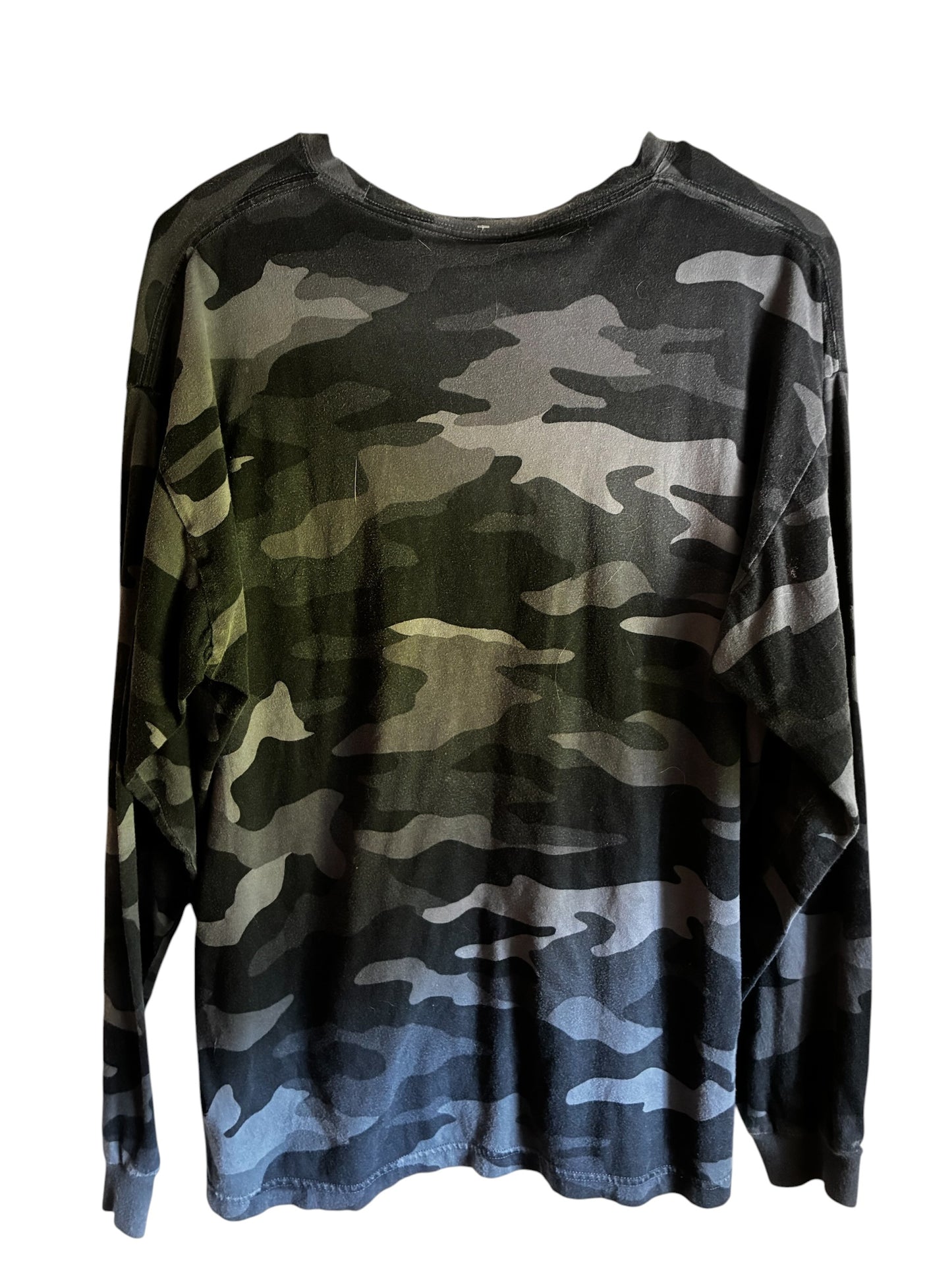 Victoria's Secret PINK Oversized Long Sleeve Black & Gray Camo Logo Tee Sz Large