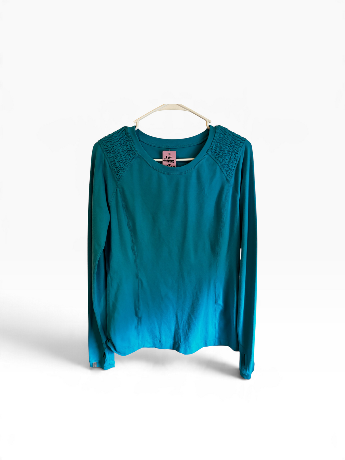 Lululemon Women's Long Sleeve Top Ruched Smocked Shoulder Hawaiian Blue Size 10