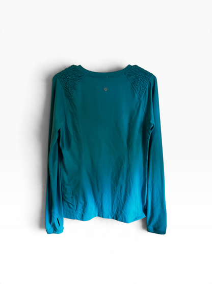 Lululemon Women's Long Sleeve Top Ruched Smocked Shoulder Hawaiian Blue Size 10