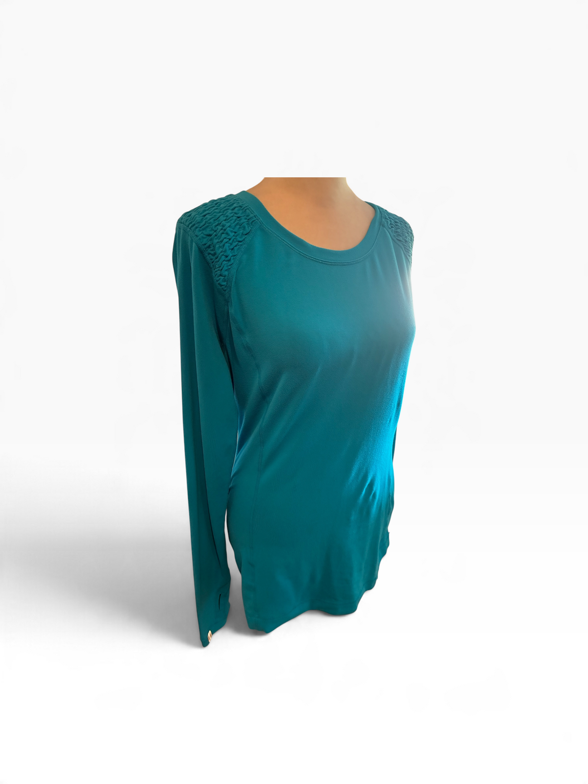 Lululemon Women's Long Sleeve Top Ruched Smocked Shoulder Hawaiian Blue Size 10