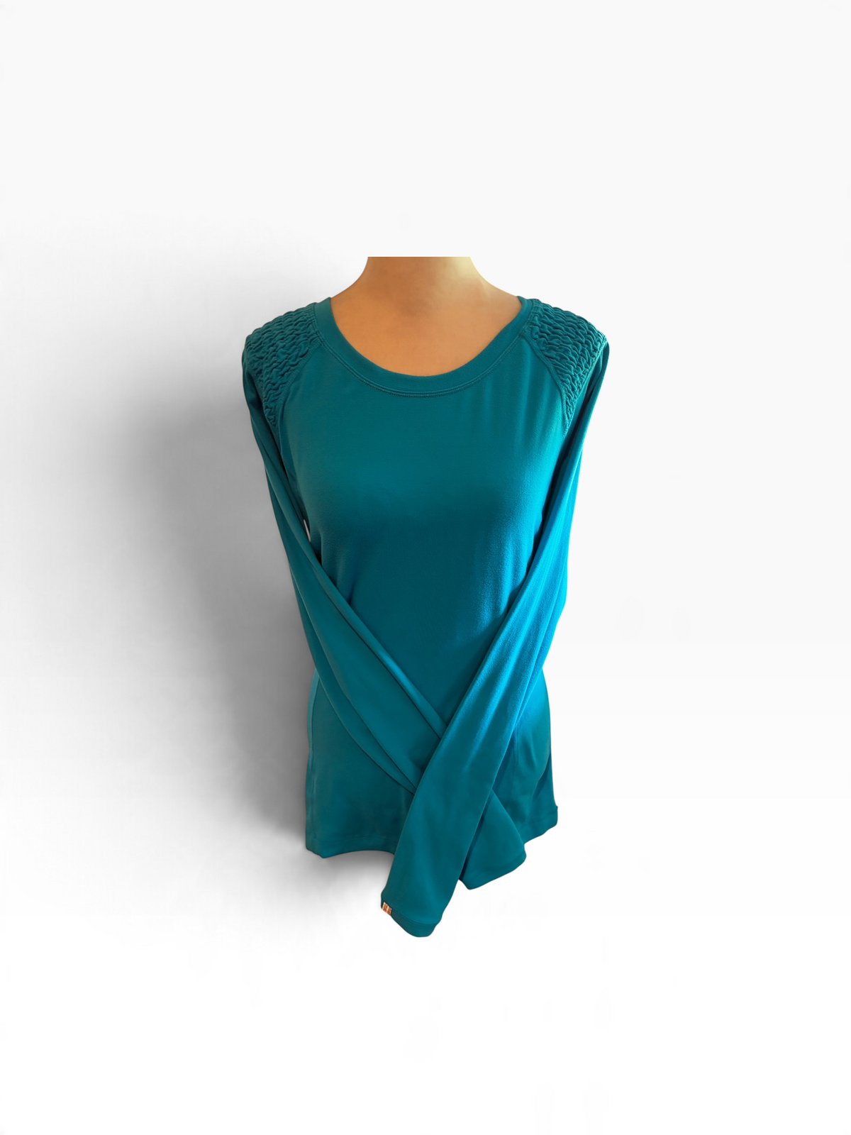 Lululemon Women's Long Sleeve Top Ruched Smocked Shoulder Hawaiian Blue Size 10