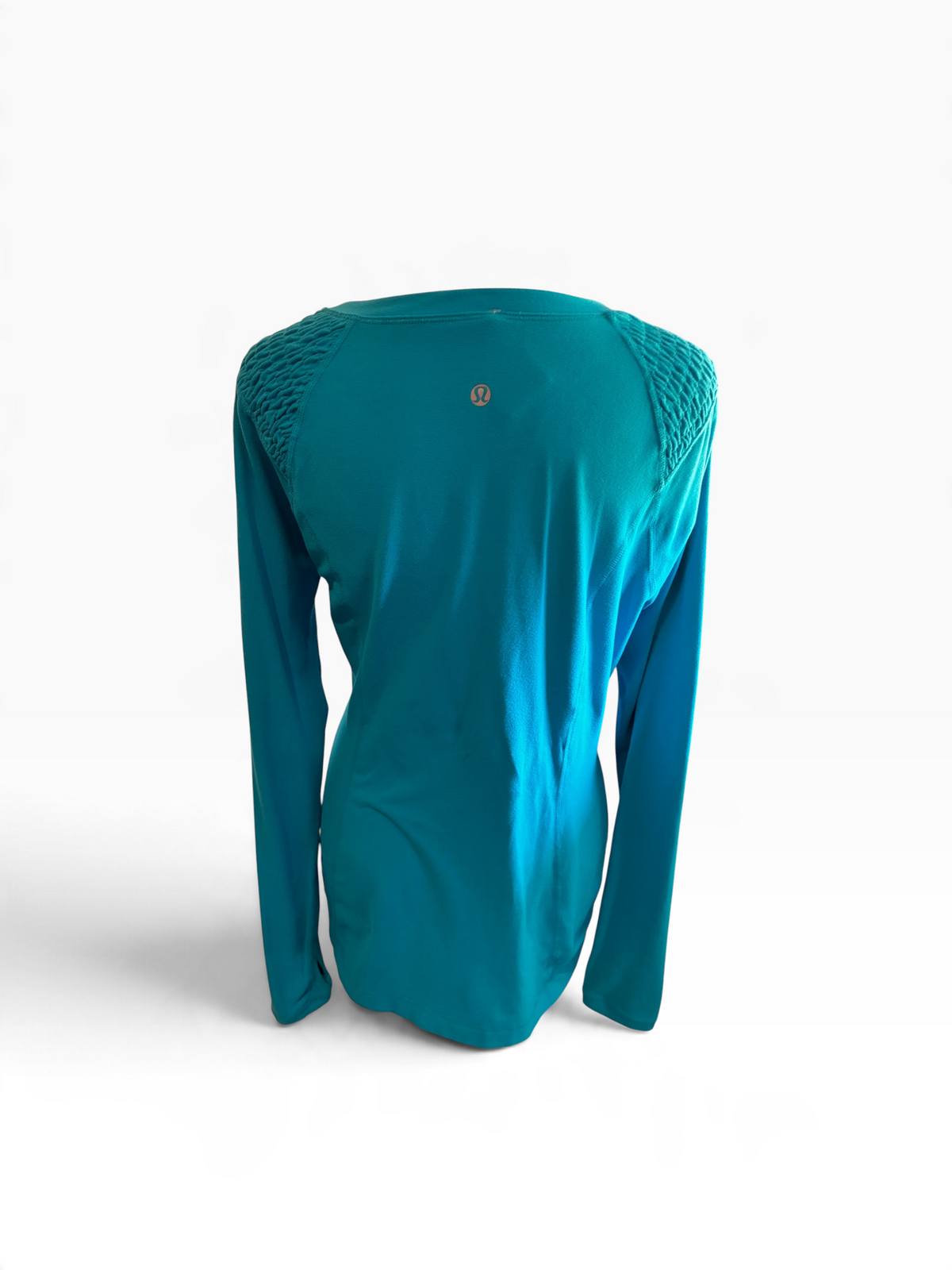 Lululemon Women's Long Sleeve Top Ruched Smocked Shoulder Hawaiian Blue Size 10