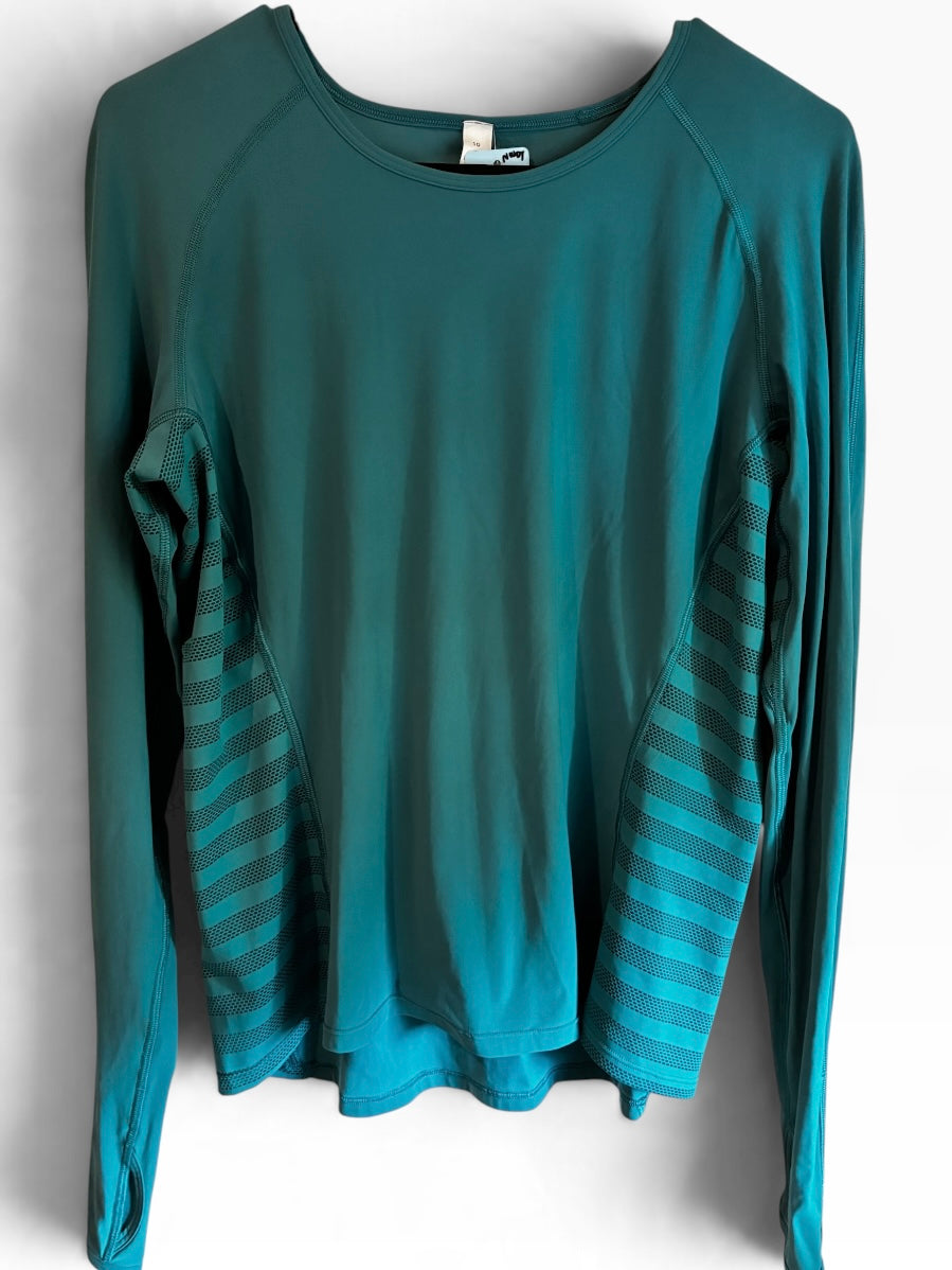 Lululemon Women’s Long Sleeve Running Shirt with Mesh Side Panels Thumbholes Green Jasper Size 10 Brand New