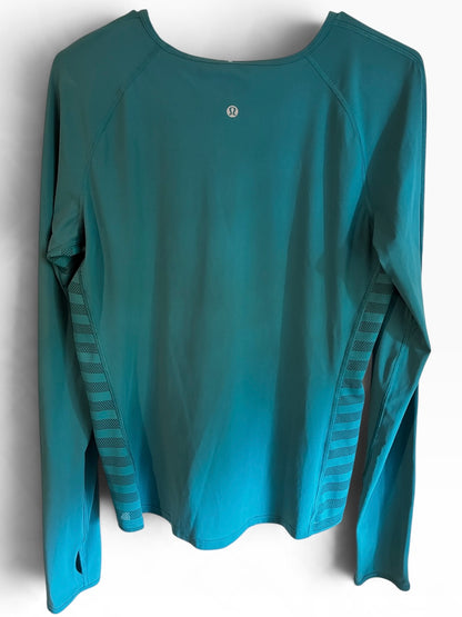 Lululemon Women’s Long Sleeve Running Shirt with Mesh Side Panels Thumbholes Green Jasper Size 10 Brand New