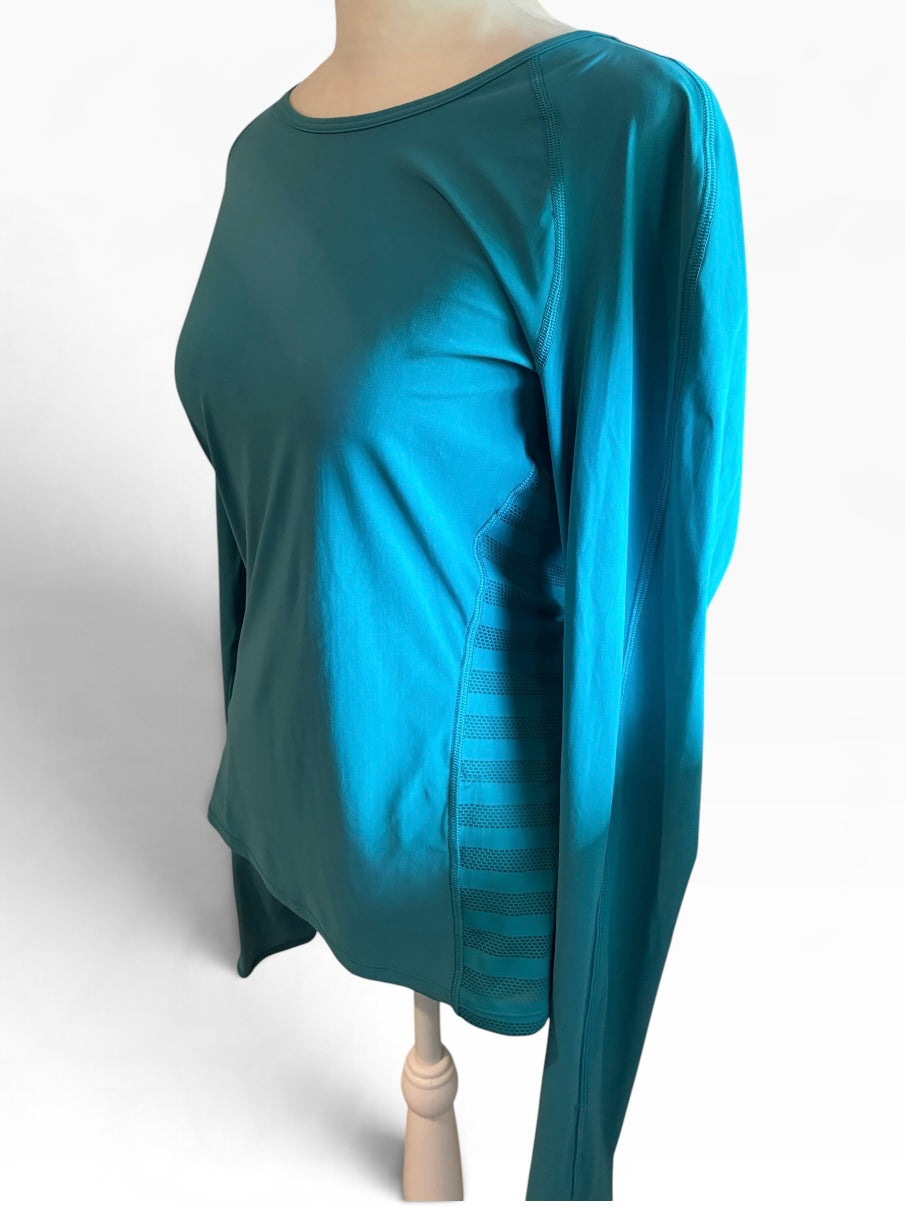 Lululemon Women’s Long Sleeve Running Shirt with Mesh Side Panels Thumbholes Green Jasper Size 10 Brand New