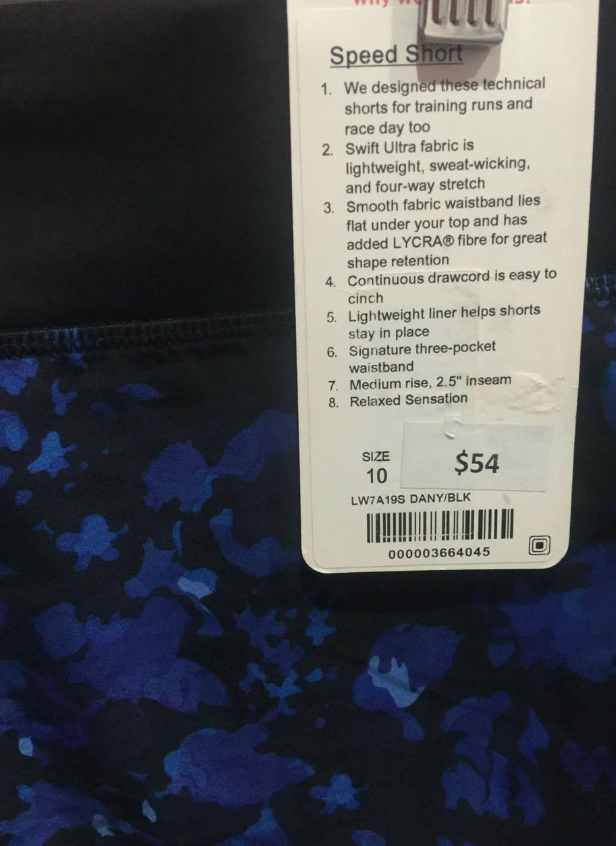 Lululemon Speed Short Dandy Digie Porcelaine Black/Black Sz 8