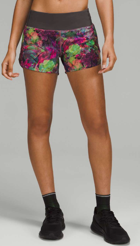 Lululemon Speed Up Mid-Rise Lined Short 4" Inseam Vivid Floral Tone Multi/Graphite Grey Sz 8