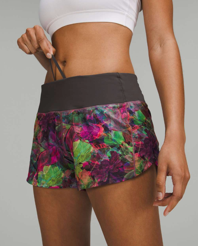 Lululemon Speed Up Mid-Rise Lined Short 4" Inseam Vivid Floral Tone Multi/Graphite Grey Sz 8