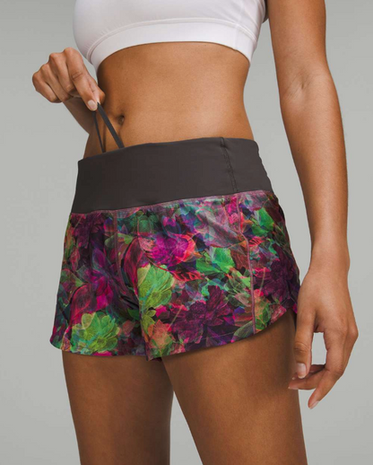Lululemon Speed Up Mid-Rise Lined Short 4" Inseam Vivid Floral Tone Multi/Graphite Grey Sz 8