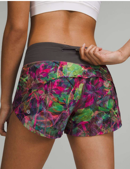 Lululemon Speed Up Mid-Rise Lined Short 4" Inseam Vivid Floral Tone Multi/Graphite Grey Sz 8