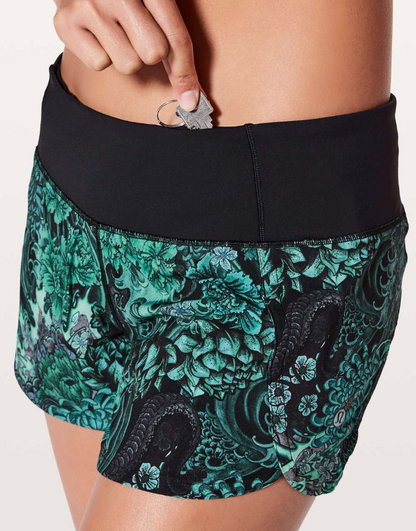 Lululemon Run Times Short II *4" Inseam Memoir Multi Green/Black Sz 8