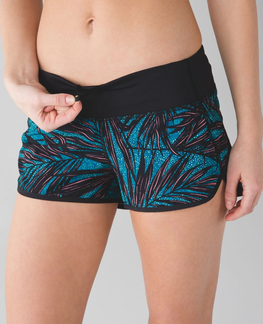 Lululemon Speed Short 2.5" Inseam Palm Lace Tofino Teal Multi/Black Sz 8