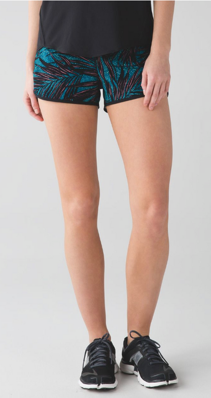 Lululemon Speed Short 2.5" Inseam Palm Lace Tofino Teal Multi/Black Sz 8