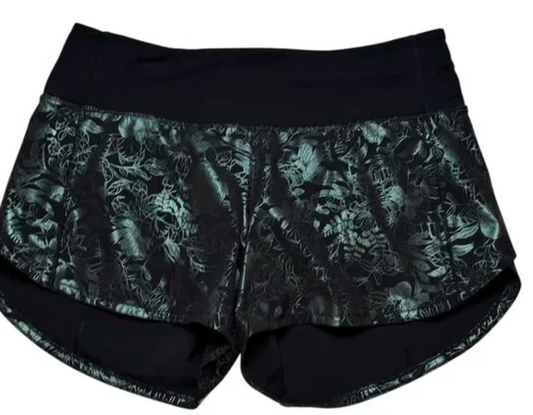 Lululemon Speed Up Mid-Rise Lined Short 4" Inseam Logo Flourish Black Iridescent Foil/Black Sz 8