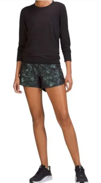Lululemon Speed Up Mid-Rise Lined Short 4" Inseam Logo Flourish Black Iridescent Foil/Black Sz 8