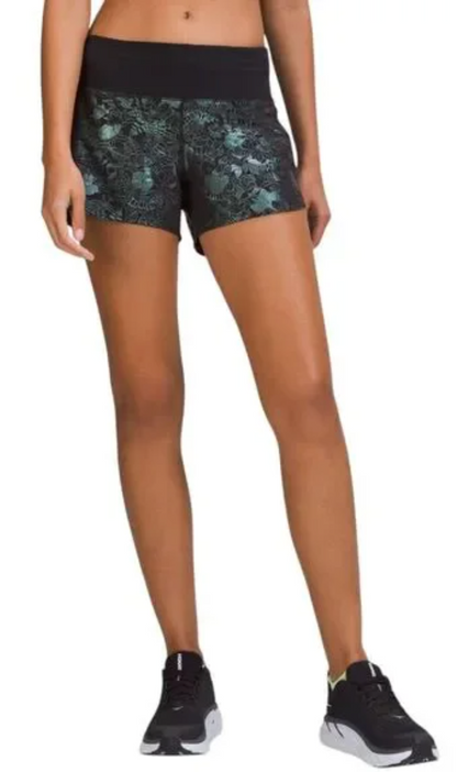 Lululemon Speed Up Mid-Rise Lined Short 4" Inseam Logo Flourish Black Iridescent Foil/Black Sz 8
