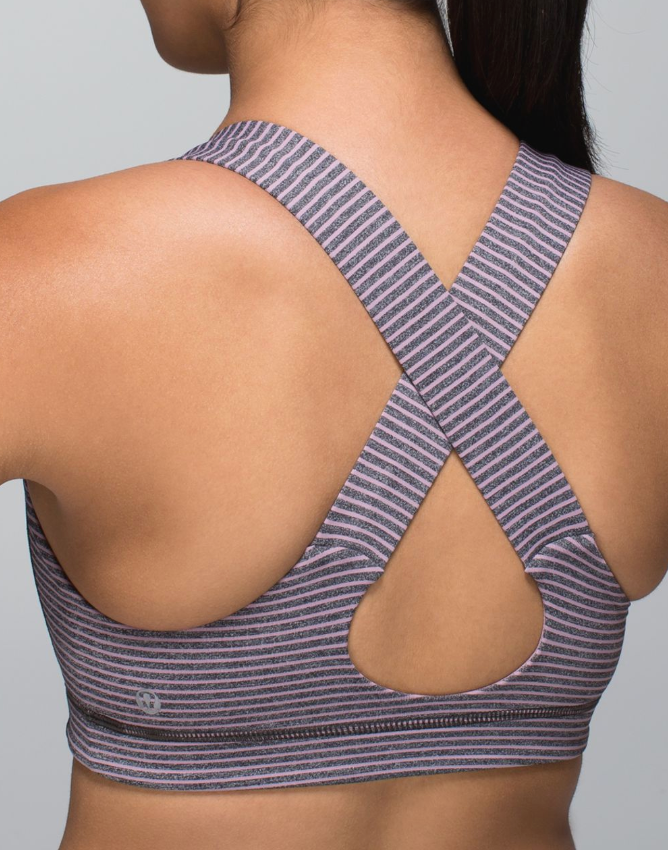 Lululemon All Sport Bra Hyper Stripe Mauvelous Heathered Black Sz 8