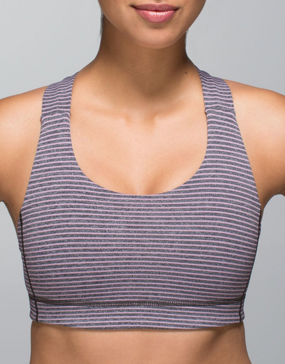 Lululemon All Sport Bra Hyper Stripe Mauvelous Heathered Black Sz 8