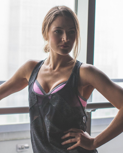 Lululemon If You're Lucky Tank Heathered Black/Black/Raspberry Glo Light Size 10