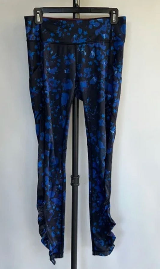Lululemon High Rise Leggings with Leg Ruching Blue & Black Print Sz 6
