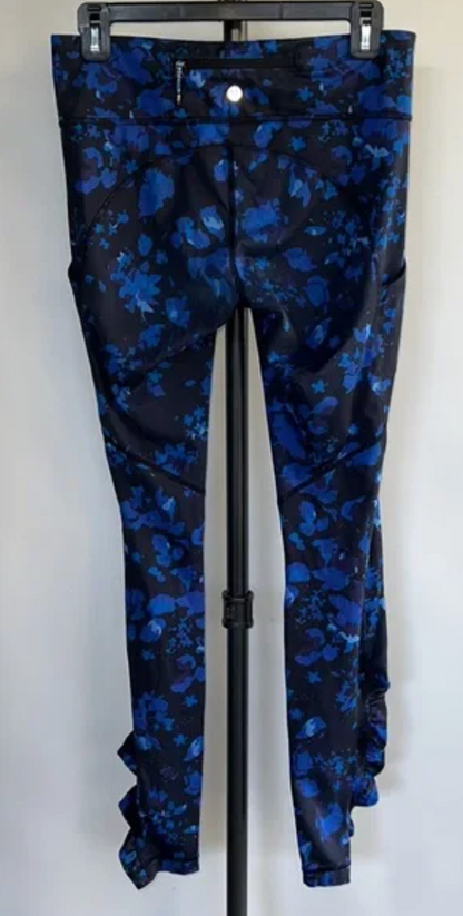 Lululemon High Rise Leggings with Leg Ruching Blue & Black Print Sz 6