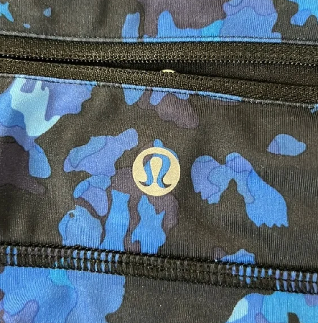 Lululemon High Rise Leggings with Leg Ruching Blue & Black Print Sz 6