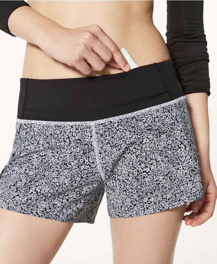 Lululemon Run Times Short (4-way Stretch 4") Ditsy Daisy White Black/Black Sz 10
