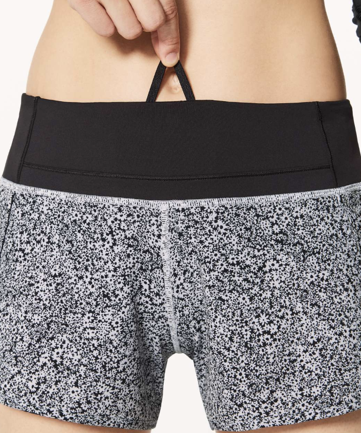 Lululemon Run Times Short (4-way Stretch 4") Ditsy Daisy White Black/Black Sz 10