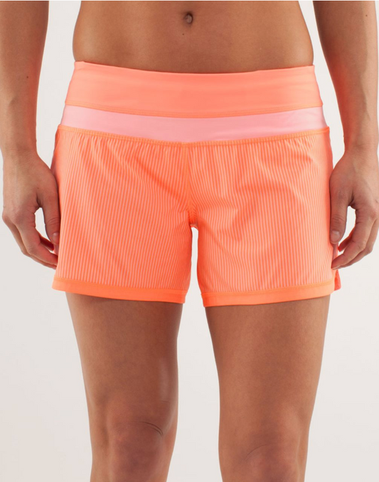 Lululemon Groovy Run Short 4.5" Inseam Wagon Stripe Pop Orange/Bleached Coral/Pop Orange Sz 10