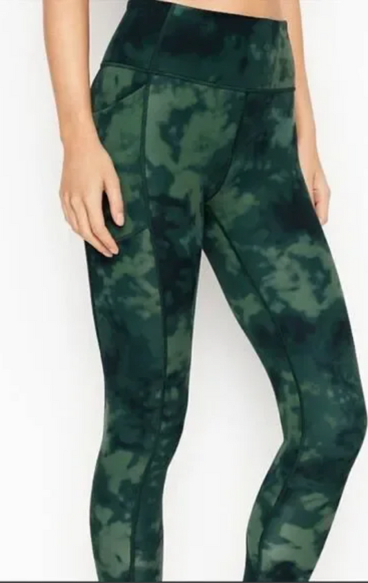 Victoria's Secret High Rise Flow on Point Legging Yoga pants Tie Dye Green & Navy Blue Sz Small
