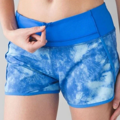Lululemon Speed Up Run Times Tidal Trip Pipe Dream Blue Tie Dye 4" Inseam Sz 8