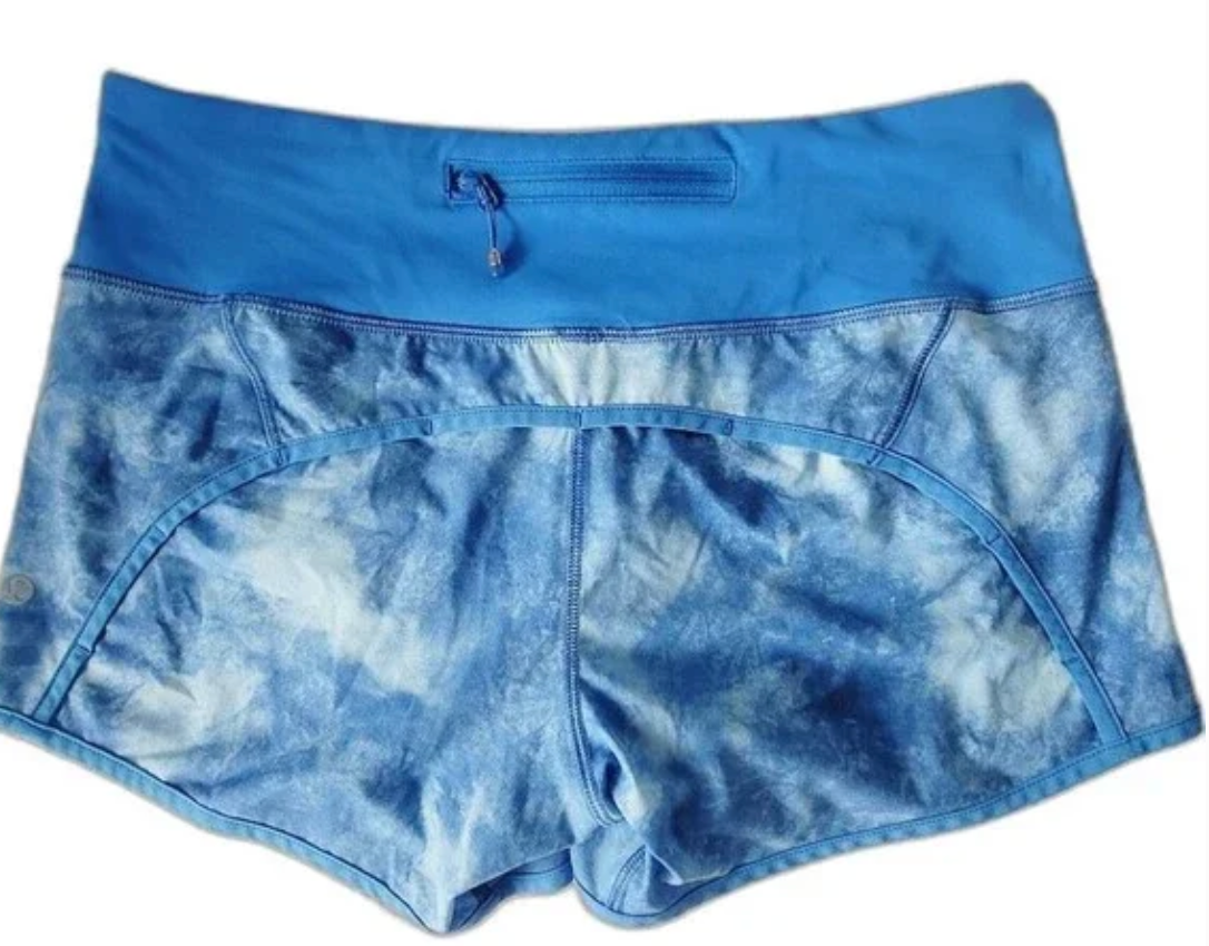 Lululemon Speed Up Run Times Tidal Trip Pipe Dream Blue Tie Dye 4" Inseam Sz 8