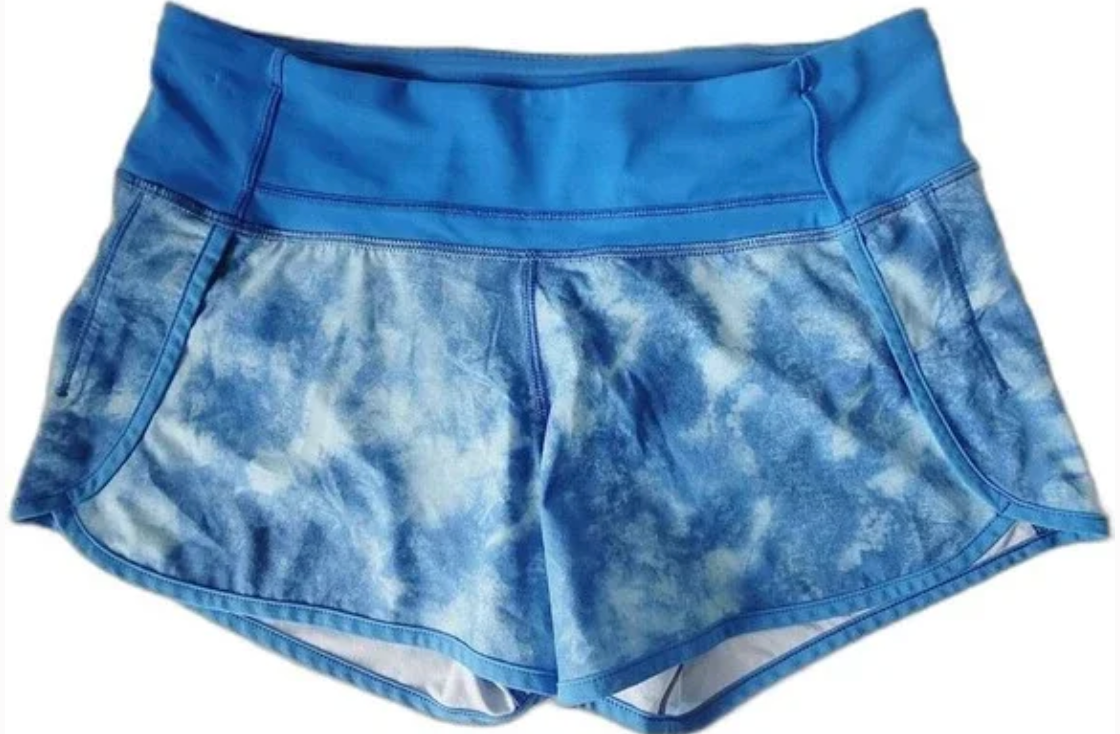 Lululemon Speed Up Run Times Tidal Trip Pipe Dream Blue Tie Dye 4" Inseam Sz 8