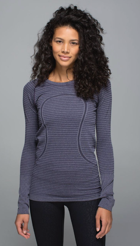 Lululemon Swiftly Tech Long Sleeve Crew Rugby Stripe Tonal Heathered Black Grape Brand New Size 8