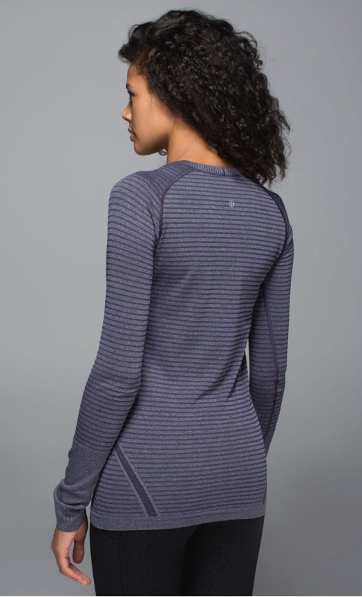 Lululemon Swiftly Tech Long Sleeve Crew Rugby Stripe Tonal Heathered Black Grape Brand New Size 8