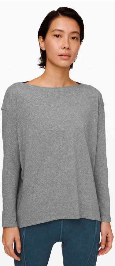 Lululemon Back In Action Long Sleeve Heathered Core Medium Grey Size 8 Brand New
