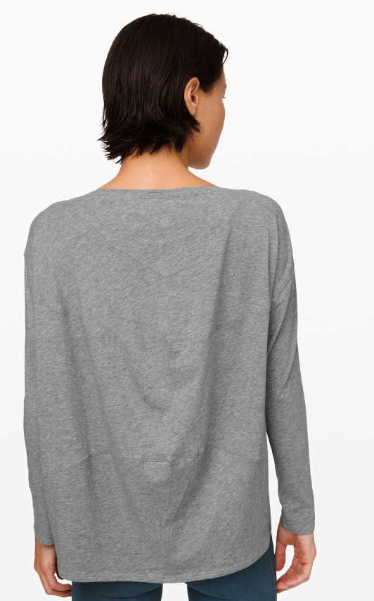 Lululemon Back In Action Long Sleeve Heathered Core Medium Grey Size 8 Brand New