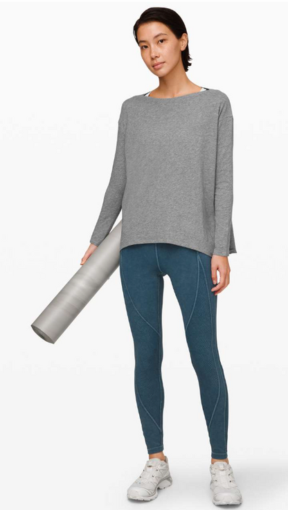 Lululemon Back In Action Long Sleeve Heathered Core Medium Grey Size 8 Brand New