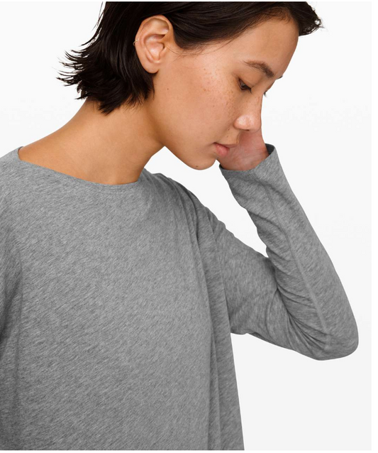 Lululemon Back In Action Long Sleeve Heathered Core Medium Grey Size 8 Brand New