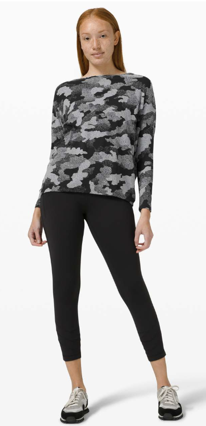 Lululemon Back In Action Long Sleeve Rulu Heritage Speckle Camo Jacquard Black Rhino Grey Size 10 Brand New