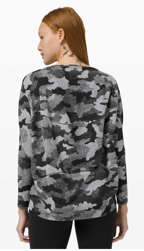 Lululemon Back In Action Long Sleeve Rulu Heritage Speckle Camo Jacquard Black Rhino Grey Size 10 Brand New