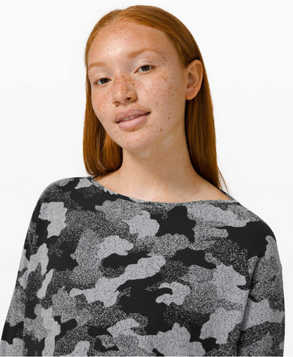 Lululemon Back In Action Long Sleeve Rulu Heritage Speckle Camo Jacquard Black Rhino Grey Size 10 Brand New