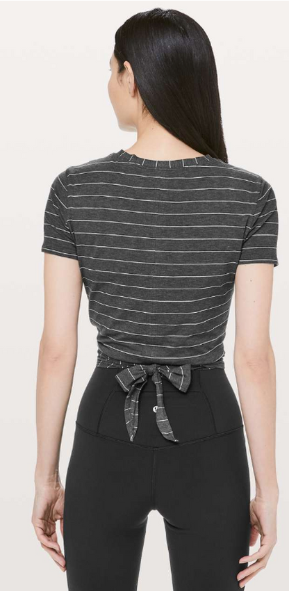 Lululemon Time To Restore Short Sleeve Stripe Heathered Black White Size 4 Brand New
