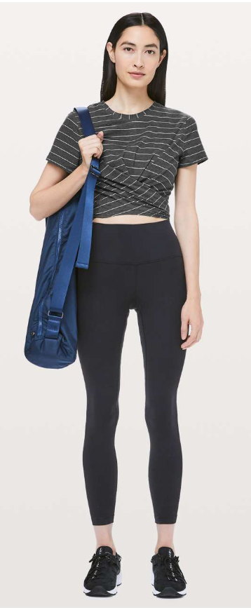 Lululemon Time To Restore Short Sleeve Stripe Heathered Black White Size 4 Brand New